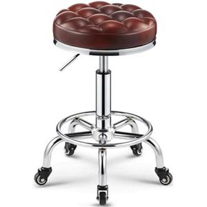 FXLUHAY Ronde rollende kruk werkkrukken met voetsteun, draaibare salonkruk, verstelbare tekentruk, massage spa kruk (bruin)