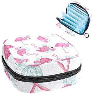 Periode Pouch, Draagbare Tampon Opbergtas voor Maandverband, Roze Flamingo's, Meerkleurig, 4.7x6.6x6.6 in/12x17x17 cm