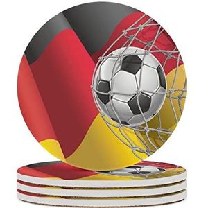 Voetbal doel en Duitse vlag onderzetters voor drankjes keramische onderzetters bekerhouders met kurk basis voor woondecoratie 4 stuks