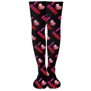 I Love My Daddy Kniekousen Print Lange Kousen Tube Sokken Over de knie Sokken Casual Strakke Hoge Kousen Boot 53cm