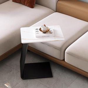 JESSICA Y C-tafel eindtafel, C-vormige tafel voor bed, rotsplaat marmeren textuur moderne eenvoud L-vormige bijzettafel met stalen frame voor woonkamer, slaapkamer (kleur: platina, maat: H65 cm)
