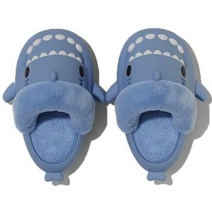 Winter warme pantoffels schattige haai katoenen pantoffels verwijderbare pluizige pantoffels zachte comfortabele memory foam pantoffels voor dames heren (Color : Blue, Size : 44-45/28CM)