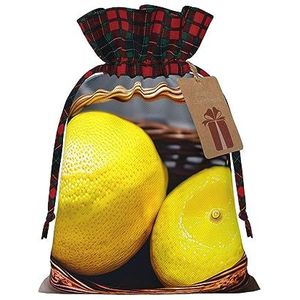 One Basket Lemon Chic Trekkoord Kerst Gift Tassen, Patchwork Jute Trekkoord Tassen, Herbruikbaar.
