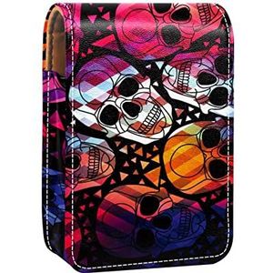 Draagbare Lipstick Case voor op reis,Mini Lipstick Opbergdoos met spiegel voor vrouwen dames, Lederen Cosmetische Pouch Donker Gekleurd, Meerkleurig, 9.5x2x7 cm/3.7x0.8x2.7 in