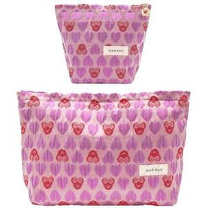 ONEGenug Cosmetische tas voor dames, make-uptas, make-uptas, cosmeticatas, toilettas, reistas, cosmeticatas, voor dames en meisjes, A-roze hart, Make-uptas met bloemenpatroon