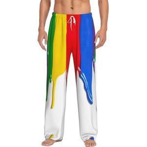 Dexnel Verf Splatter Achtergrond Zachte Pyjama Broek Voor Mannen,Klassieke Slaapbroek Comfortabel, Polyester Pyjama Broek Met Zakken, Wit, S