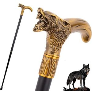 Wolf King Wandelstok Van Aluminiumlegering, Messing, met Ergonomisch Handvat Elegante Cosplay Wandelstok Knop Kromstaf 36,22 Inch