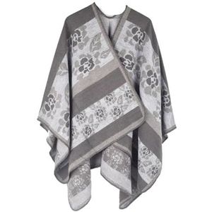 UBOHUZ Damesponcho, retro, sjaal, cape, kasjmier, trui, open voorkant, deken, wintermantel voor lente, herfst, winter, Zilver, One size