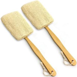 2 stuks natuurlijke exfoliërende Loofah Luffa Loofa badborstel op een stok, douchespons rugscrubber met lang houten handvat voor mannen en vrouwen, diep schoon en verkwikkend uw huid rugborstel
