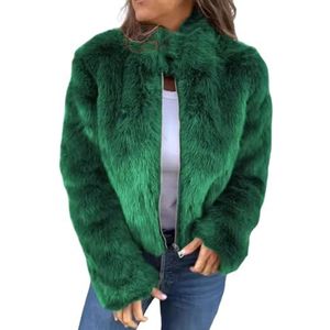 Dames Hoge Kraag Bont Rits Casual Jas, Shaggy Warm Open Voorkant Cardigan, Lange Mouw Fluffy Buitenkleding, Cropped Faux Fur (3XL, Groen)