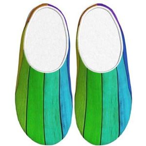 EdWal Regenboog Gekleurd Hout Achtergrond Print Winter Warme Slippers Indoor Anti-slip Pluche Slippers Ontspannen Thuis Voor Vrouwen Mannen, Zwart, 37.5 EU