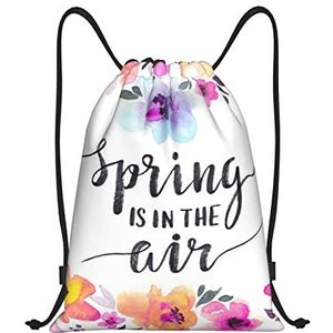 De lente is in de lucht bedrukte trekkoord tassen sport gym zak reizen opbergzakken, Zwart, Small, Reisrugzakken