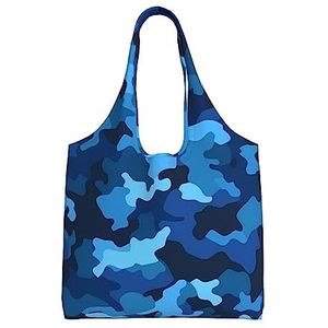 YNCATXZ Blauwe Camo Canvas Tote Bag voor Vrouwen Esthetische het Winkelen Zakken Schoudertas Herbruikbare Boodschappentassen, Zwart, Eén maat