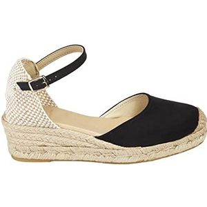 NOESLOMISMO BY DILEMA La Vida Espadrilles van jute voor dames, 3 strengen, 5 cm, met gesloten neus en enkelgesp, Zwart, 38 EU