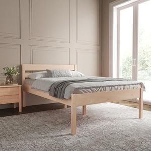 Bed 140x200 cm geolied houten - Anu Scandi Style hoogslaper zonder lattenbodem - massief berkenlaminaathout - natuurlijke kleur - ondersteunt 350 kg