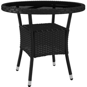 Outsunny Ronde tuintafel van polyrotan en dienblad van gehard glas met 1 opbergrek, Cosy Chic-stijl, Ø 80 x 75 cm, zwart