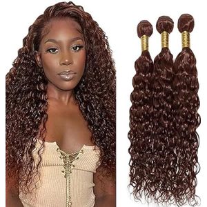 Tuheerst Water Wave Human Hair Bundles Blonde Real Hair Human Hair Extensions Sew in Hair Extension 3 Bundles #4 Chocolate Double Weft Remy Hair Low Shedding 18 18 18 Inch