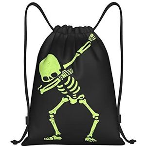 AMACAY Dabbing Skelet Trekkoord Gym Rugzak Voor Mannen Vrouwen Waterdichte String Bag Reizen Wandelen Sackpack, Zwart, Medium, Reisrugzakken
