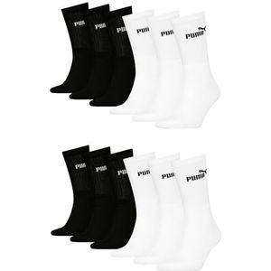 PUMA Uniseks crew tennissokken sportsokken sokken voor dames heren 12 paar, 004, wit/zwart, 39-42 EU