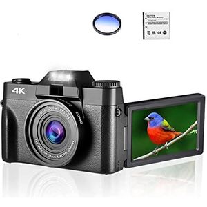 Videocamera, Digitale Foto Camera Vlog Camcorder for Webcam Groothoek 16X Digitale Zoom 48MP Fotografie 3 Inch Flip Screen(With 128GB TF card,NO Lens)