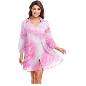 DUNSBY Bikini Cover Up Vrouwen Strand Shirts Marmeren Print Badpak Cape Zomer Lange Mouw Tuniek Badmode Outfits Badpak Cover Up (Kleur: 03, Maat: S)