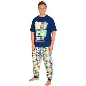 Pokemon herenpyjama, nachtkleding, T-shirt en lange broek, pyjama's loungewear voor mannen en tieners, S-3XL - geschenken voor hem, marine/Multi, 3XL