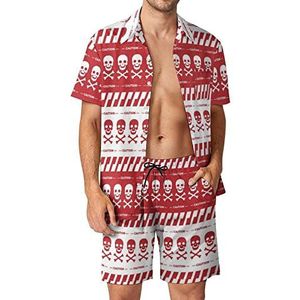 Voorzichtigheid Tape met schedels rode randen mannen Hawaiiaanse bijpassende set 2-delige outfits button down shirts en shorts voor strandvakantie
