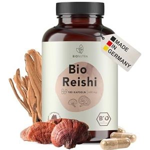 BIONUTRA® Reishi Bio Capsules hooggedoseerd, 1200 mg/dag, residugecontroleerd, Duitse productie, vegan, lactose- & glutenvrij, zonder toevoegingen, Ganoderma lucidum, 180 stuks x 600 mg