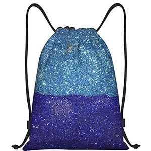 RVENU Teal Glitter Gedrukt Trekkoord Rugzak Sport Gym tassen Waterdichte Vouwen Trip String Bag Thuis Reizen Opslag Gebruik, Zwart, Medium