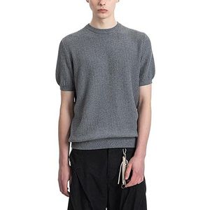 OHERUWKLS Heren Geribbeld Gebreid Shirt Met Korte Mouw Ronde Hals Casual Vintage Zomer Pullover Tees,Dark gray,L