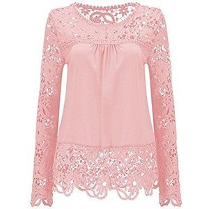 Jardin Rêvé dames lange mouwen kant gehaakte bovenstuk hemd elegant hol O-Cou blouse - - 42