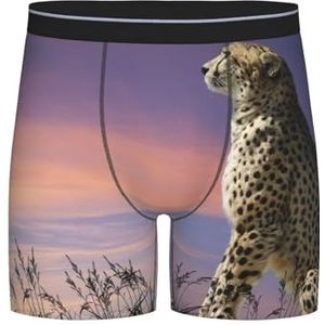 GRatka Boxer slips, heren onderbroek boxershorts, been boxer slips grappig nieuwigheid ondergoed, cheetah kijkt uit over savanne met zonsondergang hemel, zoals afgebeeld, XXL