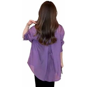 Zomer Zonwerend Chiffon Shirt, Zomer Zonwerend T-shirt In Zijde Lange Mouw Uv Overhemden Sheer Vest Voor Vrouwen(Purple,3XL)