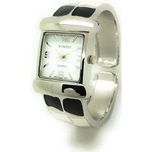 Dames Zilveren Vierkante Geval Emaille Bangle Manchet Stijlvol Mode Horloge Wincci, riem