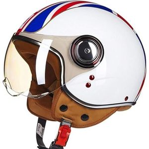 Vintage 3/4 Motor Jet Helmen,Open Gezicht Helm,Vintage Scooter Helm voor Mannen en Vrouwen,DOT/ECE Gecertificeerde Retro Elektrische Halve Helm met Zonneklep, Jet Helm voor Cruiser H,XL=59-60CM