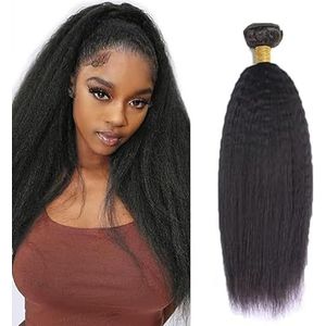 Tuheerst Sew in Hair Extension Human Hair Bundles Yaki Wave Natural Black Real Hair Human Hair Extensions Single Bundle Double Weft Remy Hair Minimal Shedding 28 Inch