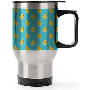 Gele Rubber Eend Reizen Koffiemok met Handvat & Deksel Rvs Auto Cup Dubbelwandige Koffiemokken