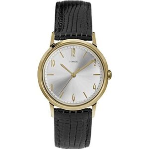 Timex Dames analoog mechanisch horloge met lederen band Marlin, zwart, Riemen.