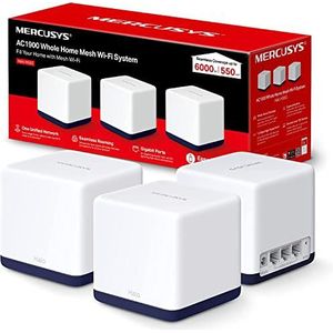 MERCUSYS Halo H50G (3-pack) AC1900Mbps Mesh WiFi-systeem, Gigabit-poorten, TP-Link WiFi Mesh-systeem, WiFi-router, WiFi Extender Booster, 6.000ft² (550 m²), naadloos roaming, beamforming, eenvoudige