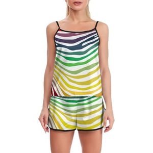 Zebra Kleur Print Grappige Pyjama Set Voor Vrouwen Verstelbare Tank Top En Shorts Homewear Gedrukt