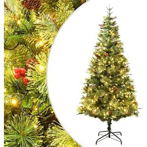 Voorverlichte kerstboom met dennenappels groen 150 cm PVC&PE