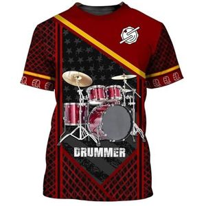 BBYOUTH Drumset T-shirt, 3D Gedrukt Zomer O-Hals Casual Korte Mouw Drummer Rock Mens Grappig Muziek Cadeau,Red drumset,3XL