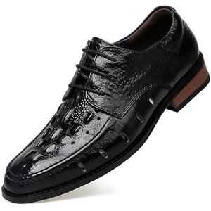 Geklede schoenen for heren Veters Ronde gepolijste neus Krokodillenprint Derby schoenen Antislip Antislip Antislip Prom(Black Hollow out,39 EU)