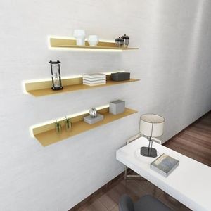 Floating Wall Shelves, With Built-in Illuminated LED Light Suitable For Home, School, Shopping Mall, Office Decorative Ornaments Use (Color : Gold, Size : 150x20x6cm)