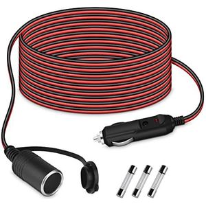 URAQT Sigarettenaansteker Verlengsnoer, 4.6M 12V-24V DC Auto Sigarettenaansteker Verlengkabel met LED Licht 17 AWG Plug Universele Waterdichte Verlengkabel Met 3 15A Zekering Meer Vermogen
