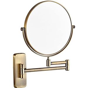 YLTXMCZT Make-up spiegel voor wandmontage, 20 cm 360° draaibare vergrotingsspiegel, badkamerspiegel met uitschuifbare klaparm (kleur: messing, maat: 10x)