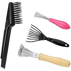 4 Stuks Kam Cleaner Tool Set Haarborstel Cleaner Hark Kam Schoonmaakborstel Verwijderen Kam Embedded Tool voor het Verwijderen van Haar Stof Verschillende Kammen Thuis en Salon Gebruik