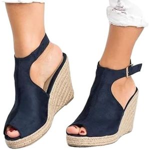 Sandalen met hak for dames Zomer Espadrilles Damessandalen Comfortabele gesp Platformschoenen for dames Hakken (Color : Navy blue heels, Size : 40 EU)