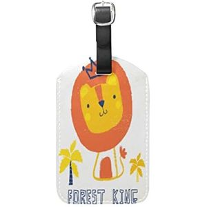 Forest King Leeuw Leuke Lederen Bagage Bagage Koffer Tag ID Label voor Reizen (2 St)