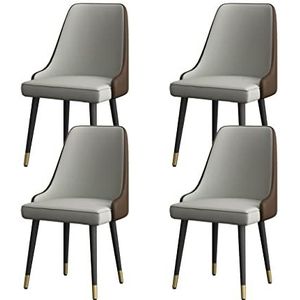 GEIRONV Dining stoelen set van 4, zachte PU lederen zitkussen metalen poten zijstoelen woonkamer moderne keuken lounge teller stoelen Eetstoelen (Color : Gris)